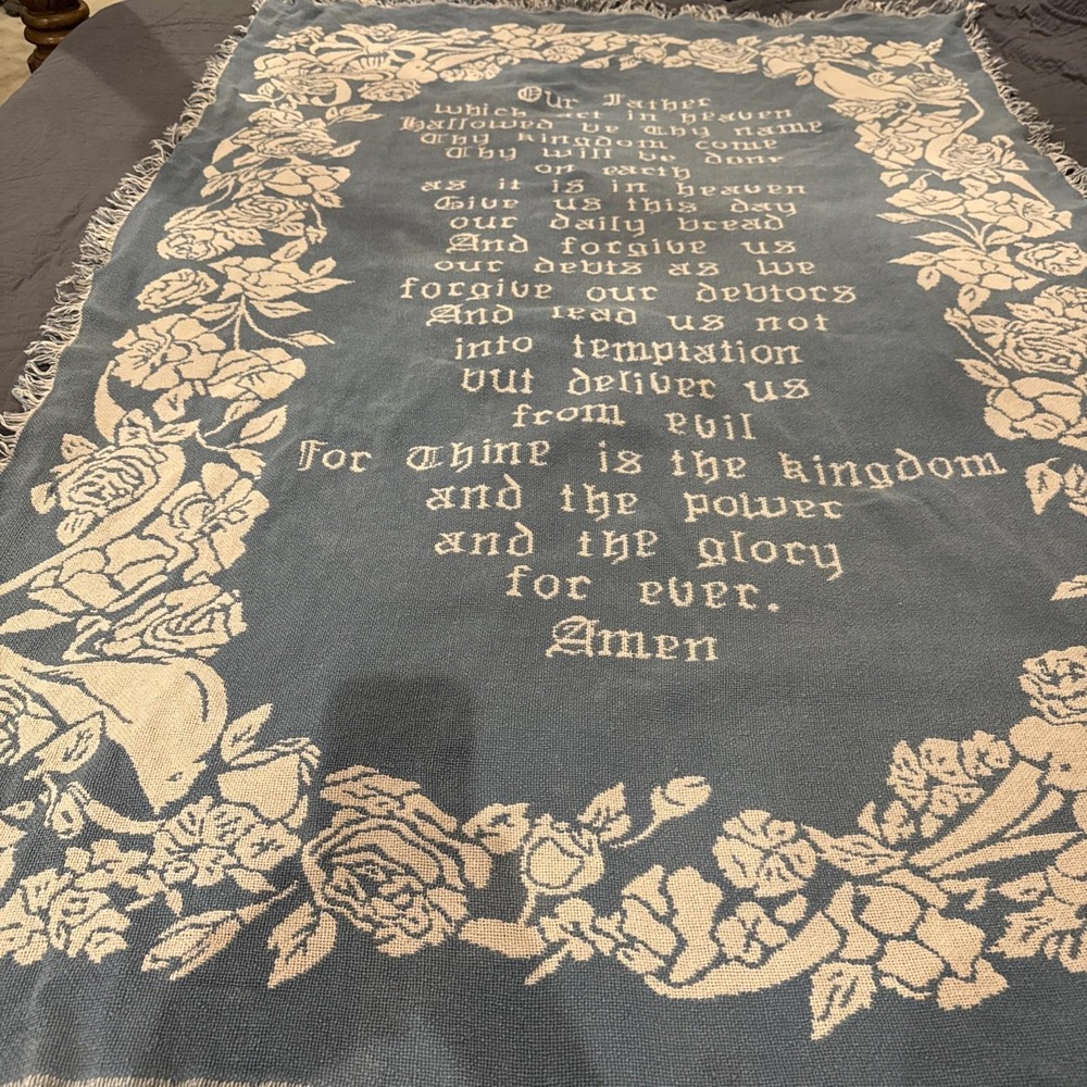 Vintage Goodwin Weavers The Lord's Prayer Woven Tapestry Throw Blanket Fringe